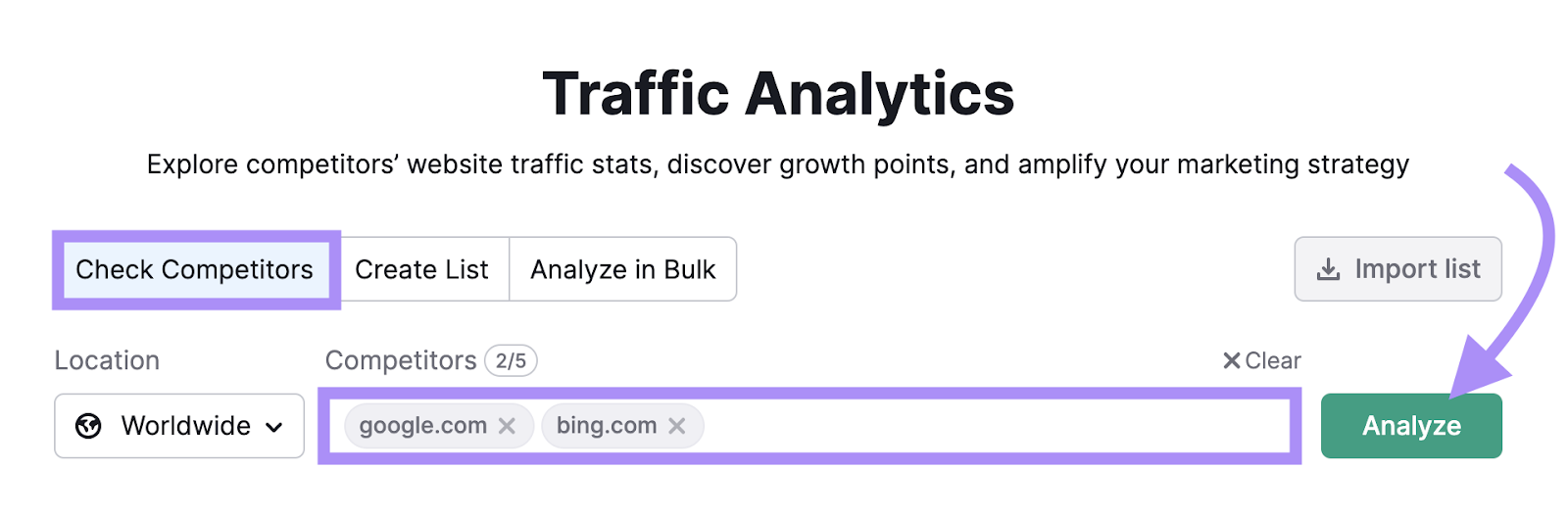 "google.com," and "sr03.toolzpad.com/__blocked-external" entered into Traffic Analytics search bar
