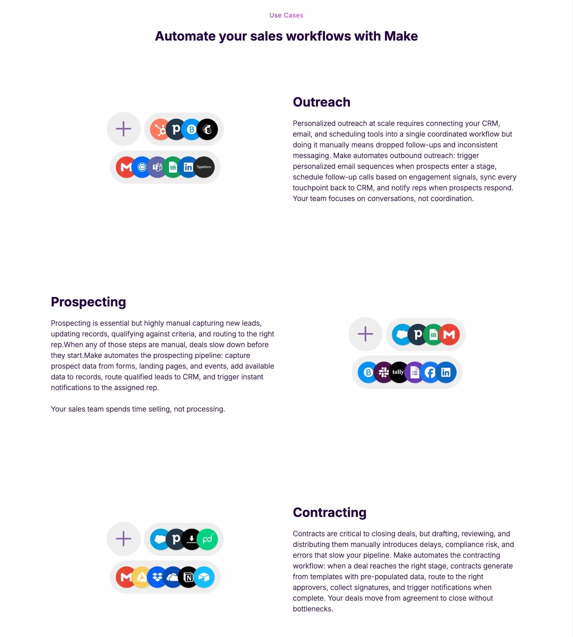 The "Use cases" section of an agent-friendly page using a clear structure with each section containing a heading and description.
