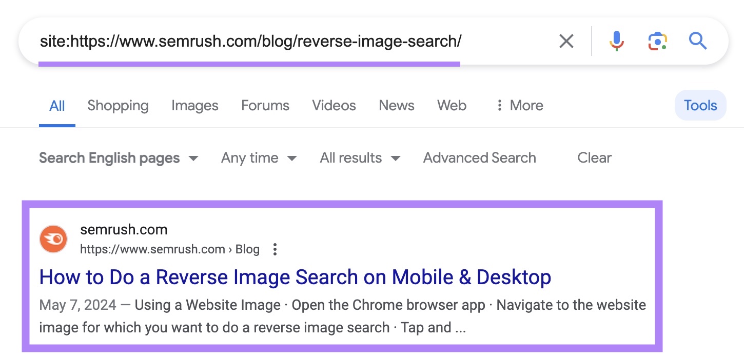 site search on Google for a specific page from "sr03.toolzpad.com" with the indexed result highlighted