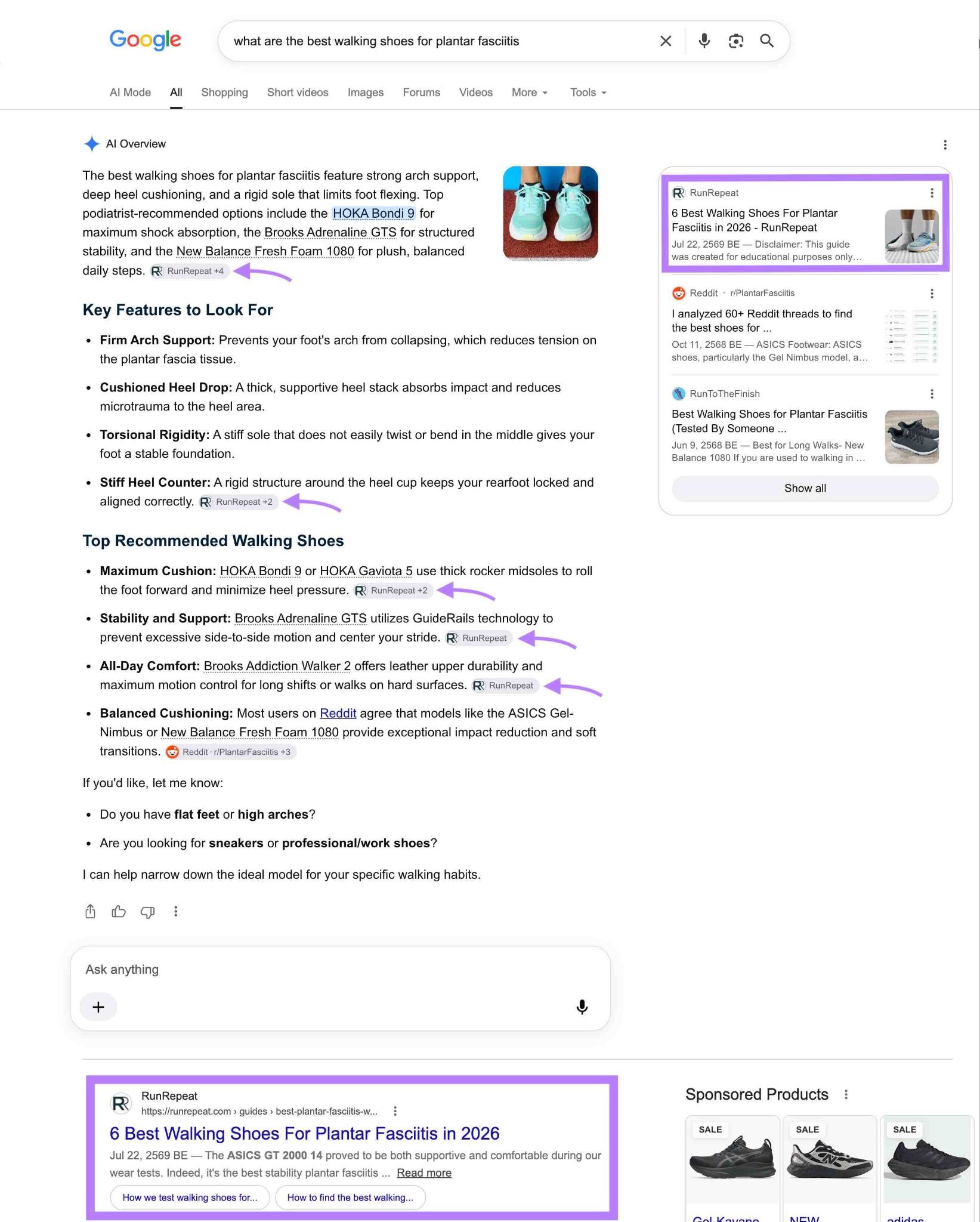 Google SERP with a page cited multiple times in the AI Overview and ranking first in the organic results.