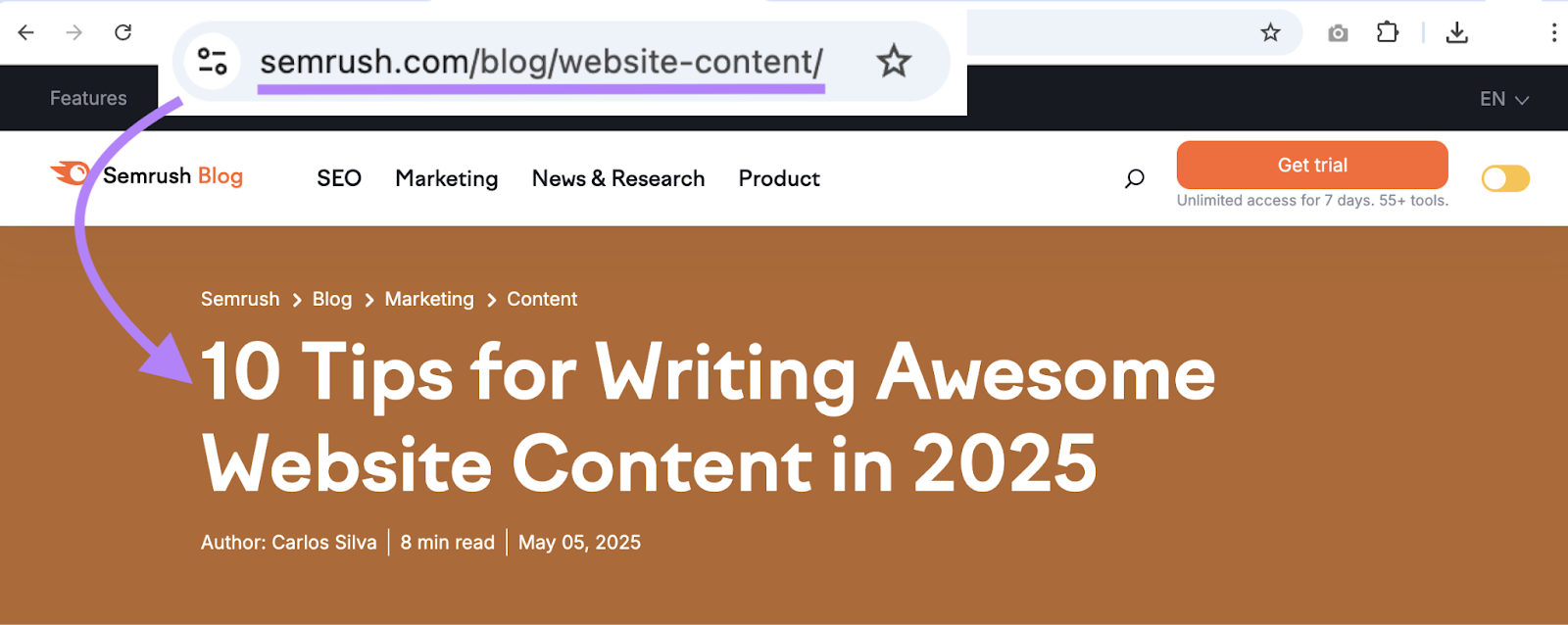 A blog titled 10 tips for writing awesome web content is at the URL sr03.toolzpad.com/blog/website-content.
