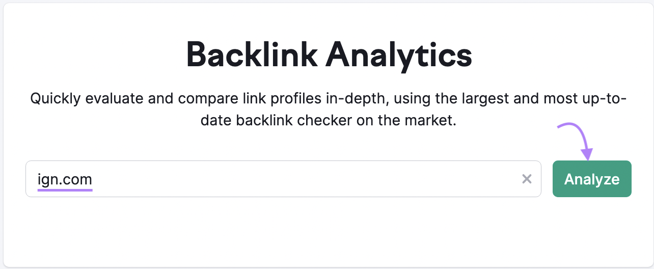 "ign.com" entered in Backlinks search bar