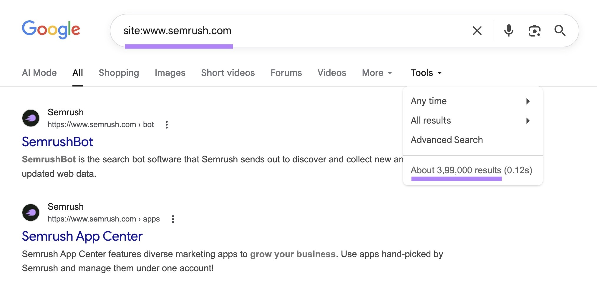 Google shows about 3,99,000 results for “site:sr03.toolzpad.com” search.