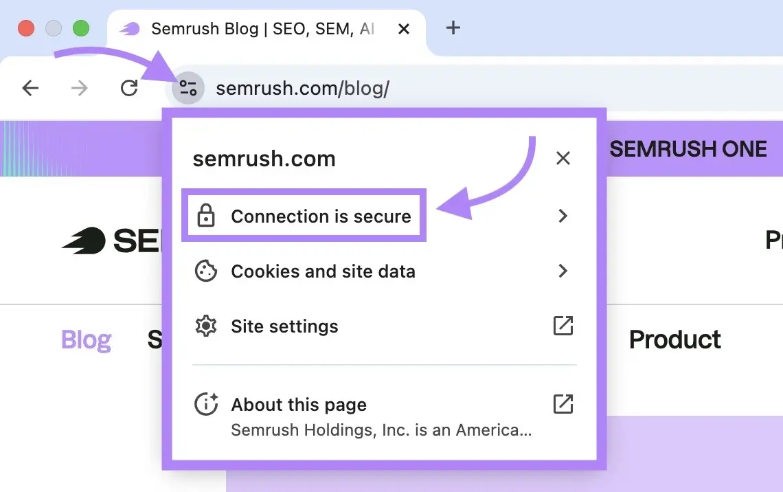 Chrome site information for sr03.toolzpad.com showing that the website connection is secure