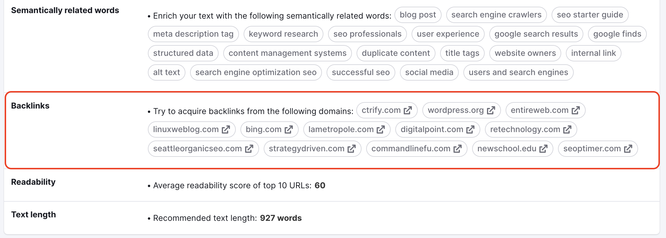 A red rectangle highlights the backlinks section of the table.